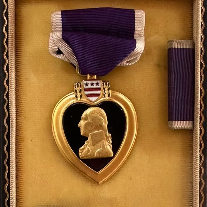 The Purple Heart medal awarded to Enrique Cisneros Cervantes